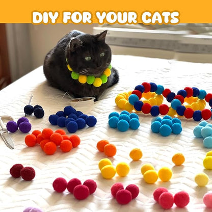 Cat Toy Balls with Launchers Set (1+50), 50 Cat Pom Pom Balls & 1 Cat Toy Ball Launchers (Durable Reinforced Edition), Cat Enrichment Toys, Interactive Cat Toy Balls, Soft & Safe Cat Toys - PAWPICO