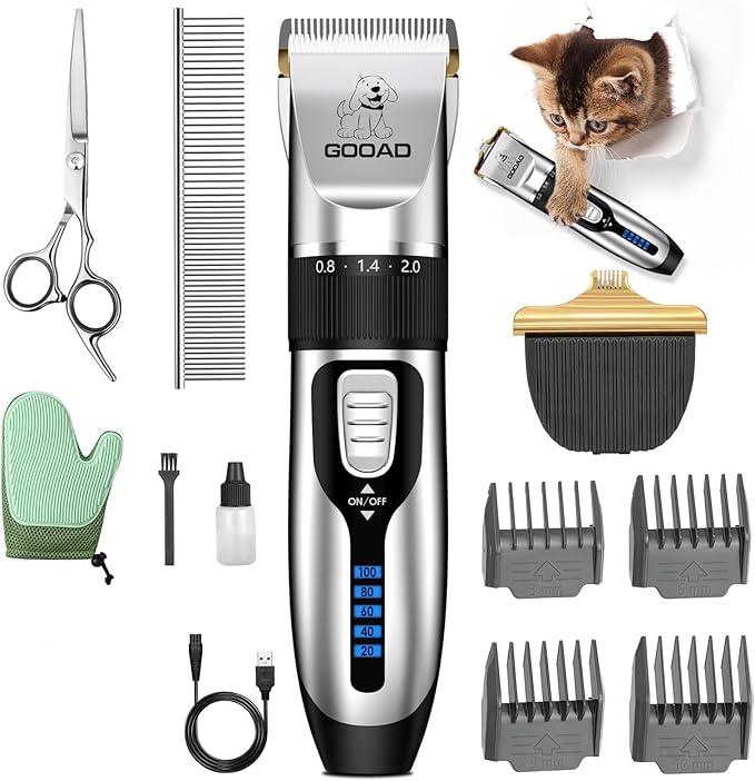 Cat Clippers for Matted Hair, Cat Grooming Kit, Cordless Cat Shaver for Long Hair, Low Noise Paw Trimmer, Cat Hair Trimmer for Grooming,Quiet Pet Hair Clippers Tools for Cats Dogs (Sliver) - PAWPICO