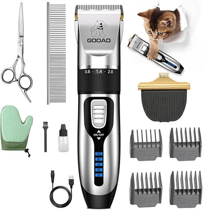 Cat Clippers for Matted Hair, Cat Grooming Kit, Cordless Cat Shaver for Long Hair, Low Noise Paw Trimmer, Cat Hair Trimmer for Grooming,Quiet Pet Hair Clippers Tools for Cats Dogs (Sliver) - PAWPICO