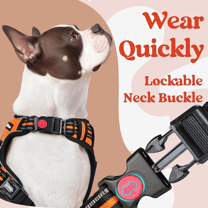 rabbitgoo Dog Harness Medium Sized, No Pull Pet Harness with 3 Buckles, Adjustable Soft Padded Pooch Vest with Instant Control Handle, Easy Walking Reflective Pet Vest for Medium Dogs, Orange, M rabbitgoo