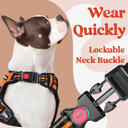 rabbitgoo Dog Harness Medium Sized, No Pull Pet Harness with 3 Buckles, Adjustable Soft Padded Pooch Vest with Instant Control Handle, Easy Walking Reflective Pet Vest for Medium Dogs, Orange, M rabbitgoo