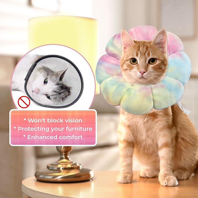 Flower Cat Cone, Uadonile Adjustable Cat Cone Collar, Soft Dog Elizabethan Collar Recovery E Collar After Surgery, Recovery E-Collar for Kittens/Puppies and Cats Recovery(Tie-dye Pink Blue, M) Uadonile