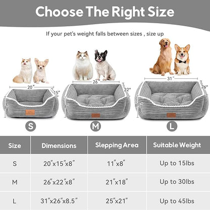 Rectangle Cat Dog Bed for Large Medium Small Pets Indoor Outdoor Machine Washable Sleeping Sofa Non-Slip Bottom Soft Puppy Bed Durable Orthopedic Calming Pet Cuddler (Medium, Grey) - PAWPICO