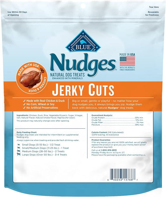 Blue Buffalo Nudges Jerky Cuts Dog Treats, Made in the USA with Natural Ingredients, Chicken & Duck, 16-oz Bag - PAWPICO