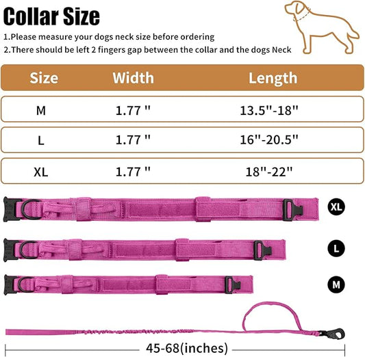 Tactical Dog Collar Leash Set, Adjustable Military Training Nylon Collar Dog Training with Control Handleand Metal Buckle, Dog Collar for Medium Large Dogs (Pink,XL) ANTSWISH