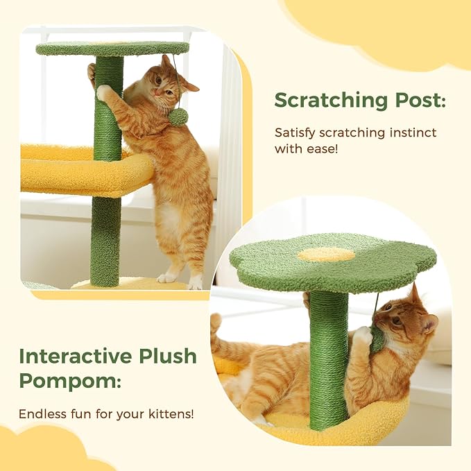 Made4Pets Cat Tree, 36.5 Inches Cat Tower for Indoor Cats, Multi-Level Cactus Cat Tree with Scratching Posts, Private Cat Condo, Plush Perch for Small Cat Kittens - PAWPICO