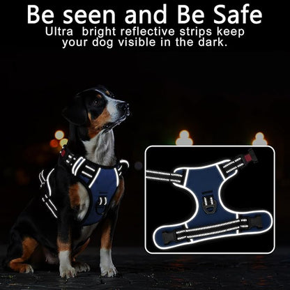 Timos Dog Harness for Large Dog, No Pull Service Vest with Reflective Strips and Control Handle,No Choke Dog Harness with 2 Metal Rings for Easy Walking,Outdoor Training,Blue, L Timos