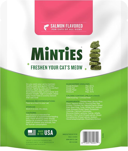 Minties Dental Treats for Cats, Salmon Flavored Treats for Cats, Freshens Breath and Controls Tartar, 10oz Minties