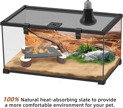 Bearded Dragon Basking Platform with Wooden Pile,Reptiles Hideout Cave,Turtle Basking Rock,Terrarium Habitat Decor Tank Accessories for Tortoise Lizards Snakes Chameleon Style C Gxsdj