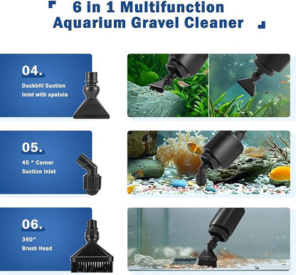 AQQA Aquarium Gravel Cleaner Kit, 6 in 1 Electric Fish Tank Vacuum Cleaning Tools Water Changer, Multifunction Wash Sand Filter Water Circulation 20W 320GPH 110V AQQA