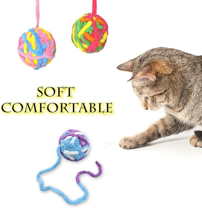 Andiker 5 Packs Cat Toys Balls with Bell and String, Kitten Toys Yarn Balls for Indoor Cats Interactive Playing (5 piecs) - PAWPICO