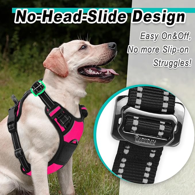 BARKBAY Dog Harness No Pull 3 Buckles for Large Dogs - Adjustable, Reflective, Comfortable, No Choke, Heavy-Duty - Perfect for Outdoor Training, Walking, and Hiking - Strong & Durable - XL & Pink BARKBAY