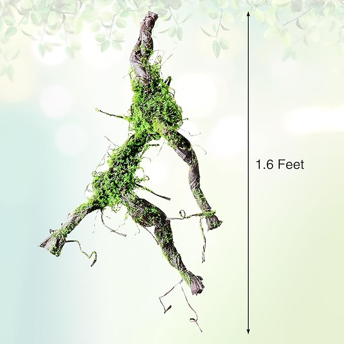 Fhiny Reptile Vines, Bendable Jungle Vines with Moss Artificial Snake Climbing Branch Terrarium Habitat Decor Reptile Tank Accessories Fake Plant for Bearded Dragon Chameleon Lizard Gecko (1.6 FT) Fhiny