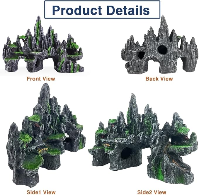 Large Fish Tank Decorations Fish Tank Decor Aquarium Rock Mountain View Aquarium Ornament Tree House Cave Fish Tank Rocks for Large Fish Tank Glofish Tank Decorations - 13 Inches Long GOLOMOZ