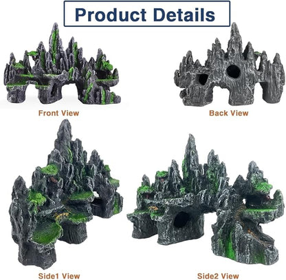 Large Fish Tank Decorations Fish Tank Decor Aquarium Rock Mountain View Aquarium Ornament Tree House Cave Fish Tank Rocks for Large Fish Tank Glofish Tank Decorations - 13 Inches Long GOLOMOZ