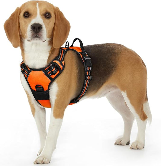 Eagloo Dog Harness Small Sized Dog, No Pull Service Vest with Reflective Strips and Control Handle, Adjustable and Comfortable for Easy Walking, No Choke Pet Harness with 2 Metal Rings, Orange, S GoExplorewithEagloo
