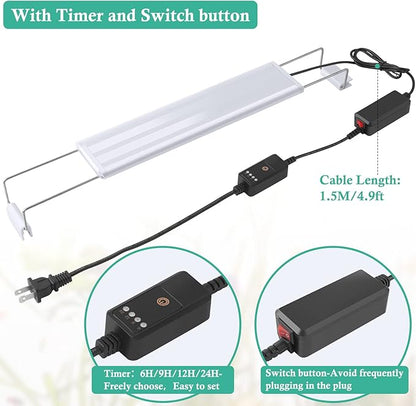 HITOP Full Spectrum LED Aquarium Light – 16-24” Classic Fish Tank Light with Timer, Aquarium Plant Light with Stable Extendable Brackets (16-24in) HITOP-FocusonAquarium