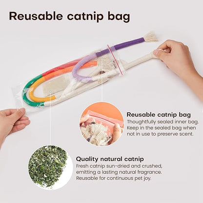 Potaroma Cat Toys Chew Ropes 3Pcs with Refillable Natural Catnip, Safe Teeth Cleaning Toy for Indoor Kittens, Interactive Cat Nip Kitty Toys for All Breeds 19.5 Inches - PAWPICO