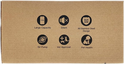 Cat Water Fountain Stainless Steel - Dog Automatic Waterer Bowl - Auto Pet Dispenser - Small Pets Drinking Waterer Indoor - Auto Dish Animal Fountains - 108oz/3.2L Metal Self Kitty Watering Supplies - PAWPICO