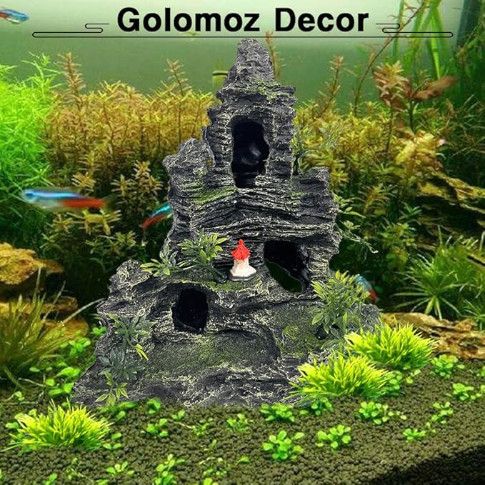 Aquarium Decorations Large and Tall Large Aquarium Decorations for Fish Tank Decorations Fish Tank Ornaments Mountain View Stone Ornament Tree Rock Cave Artificial Fish Tank Ornament GOLOMOZ