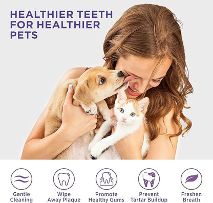 HICC Pet Teeth Cleaning Wipes for Dogs & Cats, Remove Bad Breath by Removing Plaque and Tartar Buildup No-Rinse Dog Finger Toothbrush, Disposable Gentle Cleaning & Gum Care Pet Wipes, 100 Counts HICCPET