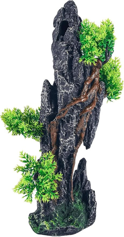 Large Fish Tank Decorations - Mountain View Aquarium Ornament with Tree House Cave Bridge,Mountain E SiissaPeksid