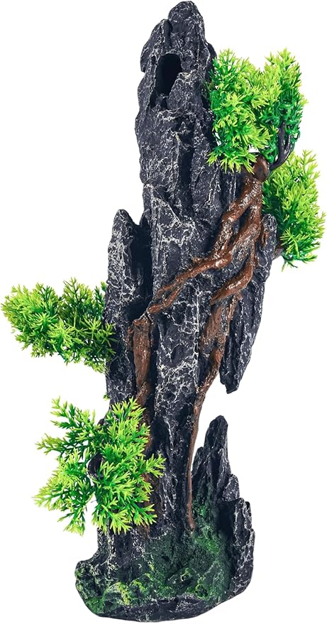 Large Fish Tank Decorations - Mountain View Aquarium Ornament with Tree House Cave Bridge,Mountain E SiissaPeksid