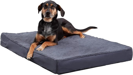 Happy Hounds Oscar Rectangle Orthopedic Foam Sherpa Dog Bed, Medium (42 x 30 in.), Prussian Blue - PAWPICO