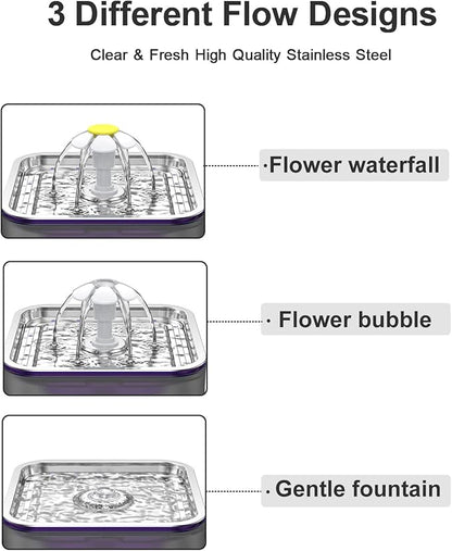 Crystal Cat Water Fountain Stainless Steel, 101oz/3L Pet Fountain with LED Light for Cats and Dogs (Grey) - PAWPICO