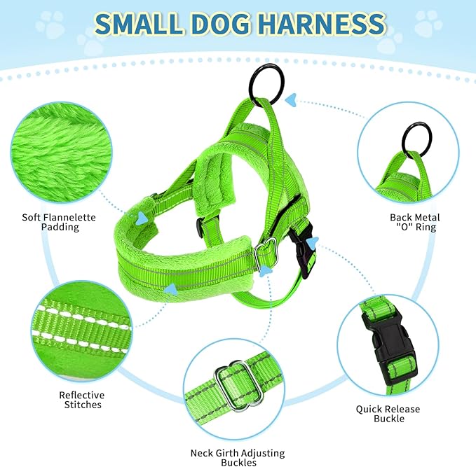 SlowTon No Pull Small Dog Harness and Leash Set, Puppy Soft Vest Harness Neck & Chest Adjustable, Reflective Lightweight Harness & Anti-Twist Pet Lead Combo for Small Medium Dogs(G,S) SlowTon