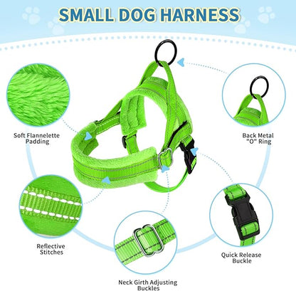 SlowTon No Pull Small Dog Harness and Leash Set, Puppy Soft Vest Harness Neck & Chest Adjustable, Reflective Lightweight Harness & Anti-Twist Pet Lead Combo for Small Medium Dogs(G,S) SlowTon