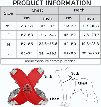 Patas Lague Dog Harness with Leash Set Adjustable Soft Padded Step-in Dog Vest No Choke No Pull Reflective for Small Medium Pets with Poop Bags and Dispenser, Solid and No-chew, Red S PatasLague