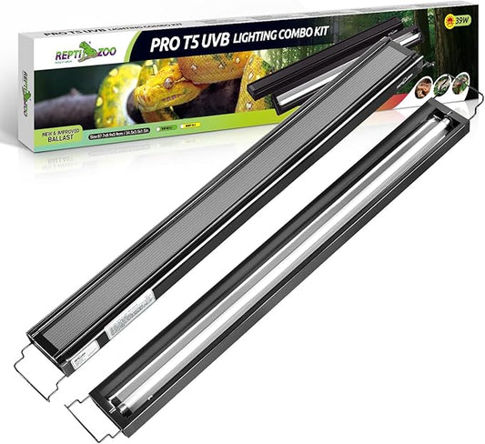 REPTI ZOO UVB Reptile Light, New Version T5 HO UVB Lighting Combo Kit, Reptile Terrarium Hood with 5.0 UVB Tube Bulb, Reptile Light Fixture 39W-34Inch REPTIZOO