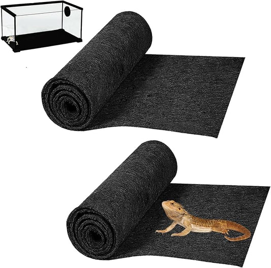 HERCOCCI 2 Pack Reptile Carpet, 39’’ x 20’’ Terrarium Bedding Substrate Liner Reptile Cage Mat Tank Accessories for Bearded Dragon Lizard Tortoise Leopard Gecko Snake (Black) HERCOCCI
