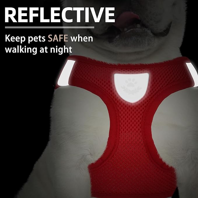 PUPTECK Adjustable Dog Harness Collar and Leash Set Step in No Pull Pet Harness for Small Medium Dogs Puppy and Cats Outdoor Walking Running, Soft Mesh Padded Reflective Vest Harnesses PUPTECK