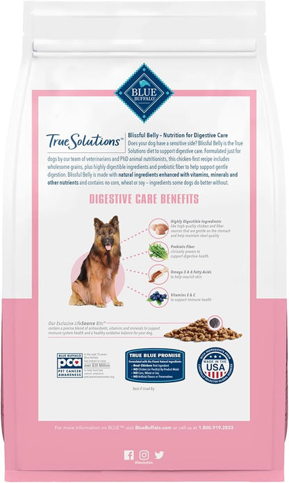 Blue Buffalo True Solutions Blissful Belly Digestive Care Natural Dry Food for Adult Dogs, Chicken, 24-lb. Bag - PAWPICO