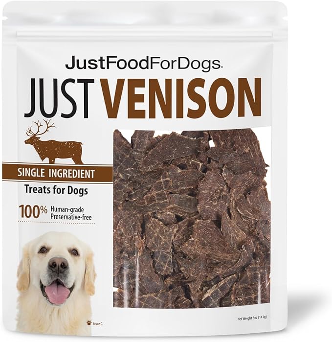 JustFoodForDogs Venison Dog Treats, Single-Ingredient Healthy Dog Treats, Made in The USA, 5 oz - PAWPICO