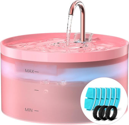 Pink Cat Water Fountain:with 6 Carbon Filters + 3 Sponge Filters - BEMOONY 108oz/3.2L Pet Water Fountain - Water Fountains Indoor Quiet Water Pump - Faucet Cat Fountain Suitable for Cats and Dogs - PAWPICO