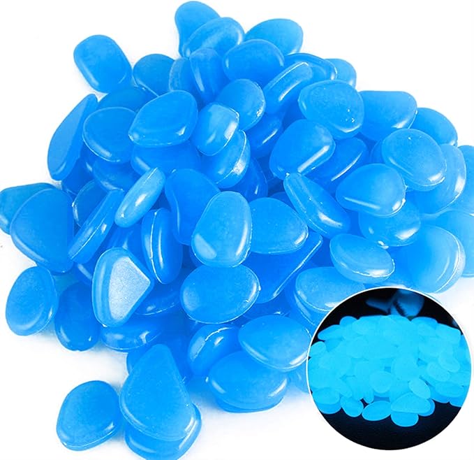 Oubest Glow in The Dark Rocks Glow Pebbles Outdoor Bulk Blue Decorations Stones for Garden Fish Tank Aquarium Walkway Plant Pots (500, Blue) Outbest