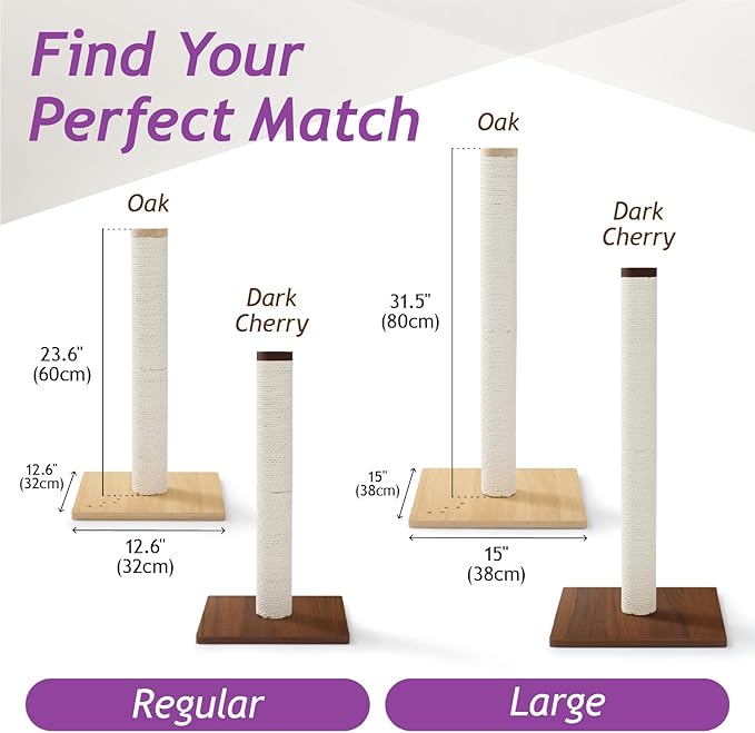 Necoichi 31.5” Tall Cat Scratching Post Kitten Scratcher Paper Rope Scratch Posts Trees with Hanging for Indoor Cats (31.5 inches for Adult Cats, Large, Dark Cherry) - PAWPICO