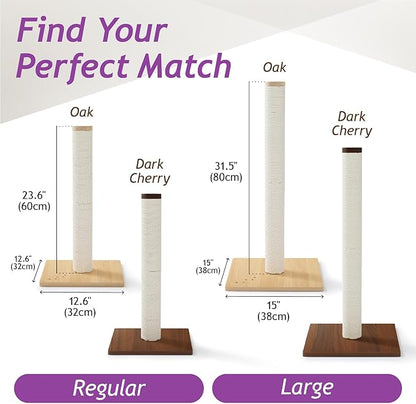 Necoichi 31.5” Tall Cat Scratching Post Kitten Scratcher Paper Rope Scratch Posts Trees with Hanging for Indoor Cats (31.5 inches for Adult Cats, Large, Dark Cherry) - PAWPICO
