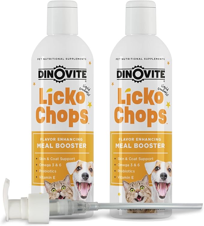 Dinovite Lickochops for Dog & Cat Supplement Enhanced with Omega-6, 3 Fatty Acids, Probiotics and Vitamin E, 16 oz with Pump Dinovite