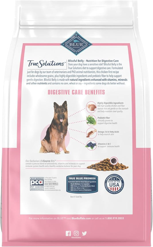 Blue Buffalo True Solutions Blissful Belly Digestive Care Natural Dry Food for Adult Dogs, Chicken, 4-lb Bag - PAWPICO
