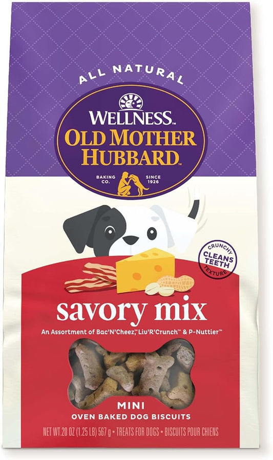 Old Mother Hubbard by Wellness Classic Savory Mix Natural Dog Treats, Crunchy Oven-Baked Biscuits, Ideal for Training, Mini Size, 20 ounce bag - PAWPICO