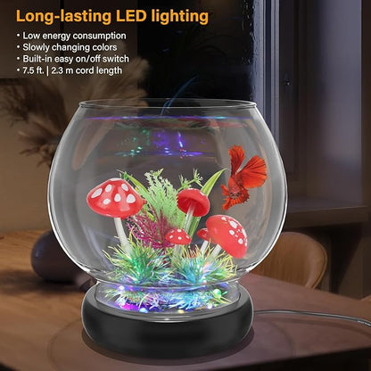 hygger 0.5 Gallon/1 Gallon Glass Fish Bowl with LED Light and Decor, Small Round Betta Fish Tank Goldfish Bowl, Round Clear Unbreakable Aquarium/Vase/Hydroponic Plant Terrarium, Nice Centerpieces hygger