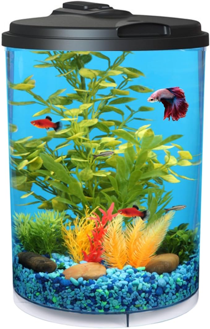 Koller Products 3-Gallon 360 Aquarium with LED Lighting (7 Color Choices) and Power Filter, Ideal for a Variety of Tropical Fish,Crystal-Clear Clarity,AP360A-3FFP DISCOVERTHEEXCITINGWORLDOFKEEPINGTROPICALFISH