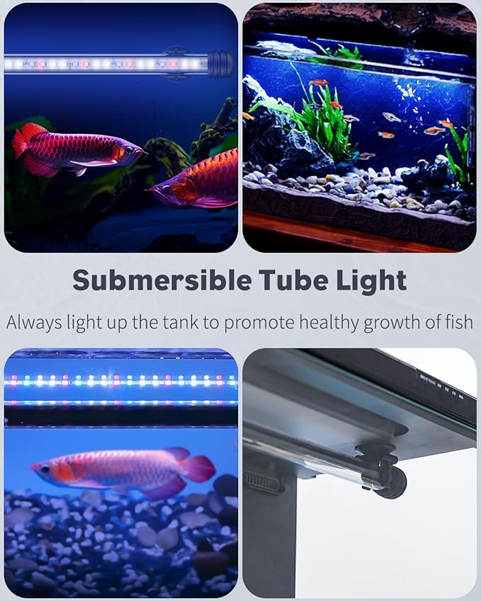 Pawfly 5 W Aquarium LED Light 11 Inch Underwater Fish Tank Light with Full Spectrum IP68 Waterproof White Blue Red Lights with Daytime & Night Mode Timer Auto On/Off and Adjustable Brightness Pawfly