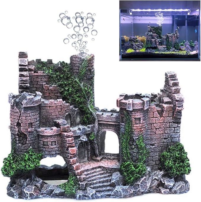 fazhongfa Aquarium Castle Air Bubbler Fish Tank Decorations for Betta Fish Ornament Small and Medium Fish Accessories Decor Betta House Toys (Air Pump is Not Include) fazhongfa