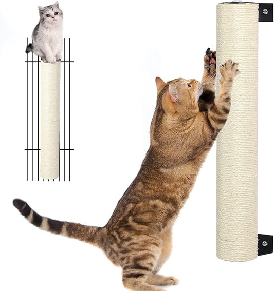 Cat Scratching Post Wall Mounted -16'' Natural Sisal Rope Cat Wall Furniture Scratching Post for Cat Grinding Claws Scratching and Climbing - PAWPICO