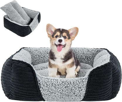 Miguel Washable Dog Bed with Removable Cushion for Small Dogs, Easy to Wash Pet Sofa Bed with Side, Rectangle Bolster Cat Bed Calming Cuddle Puppy Bed with Anti-Slip Bottom, Black 20 Inch - PAWPICO